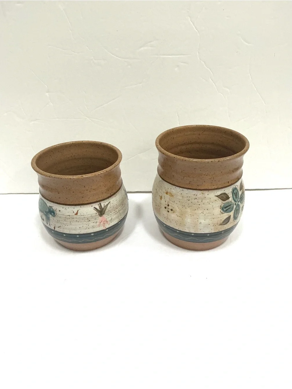 Hand Painted Art Pottery Stoneware Jars Signed set of two